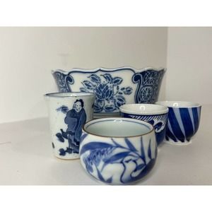 Antique Japanese Saki Cups, Mini Vase, and Bowl Great Condition